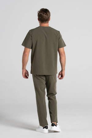 Spodnie medyczne proste męskie - Sokrates - Olive melange - KangooSoft Premium