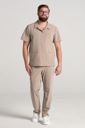 Spodnie medyczne proste męskie - Sokrates - Perfect beige - KangooSoft Premium