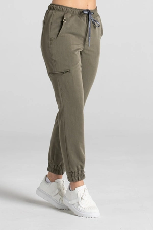 Spodnie medyczne joggery damskie - Merit - Olive melange - KangooSoft Premium