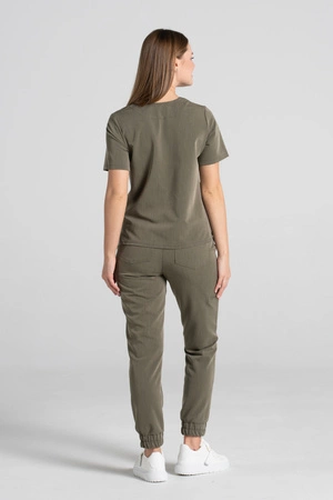 Spodnie medyczne joggery damskie - Merit - Olive melange - KangooSoft Premium