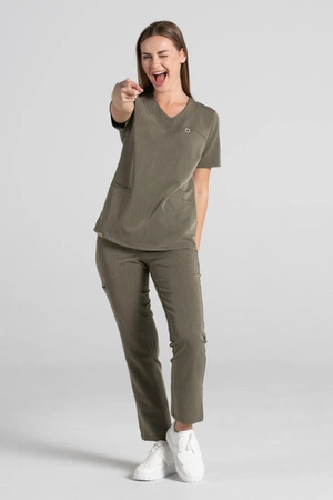 Bluza medyczna damska Merit - Olive melange - KangooSoft Premium