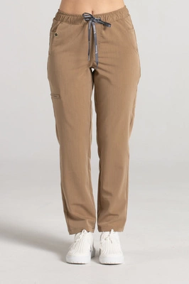 Spodnie medyczne proste damskie - Merit - Caramel - KangooSoft Premium