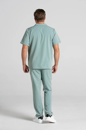 Bluza medyczna męska typu polo - Hipokrates - Wild sage - KangooSoft Premium