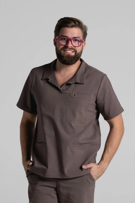 Bluza medyczna męska typu polo - Hipokrates - Walnut brown - KangooNature