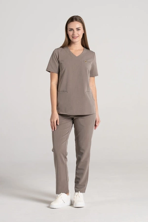 Bluza medyczna damska Merit - Brown melange - KangooSoft Premium