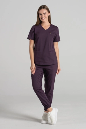 Spodnie medyczne joggery damskie - Merit - Dark plum - KangooNature