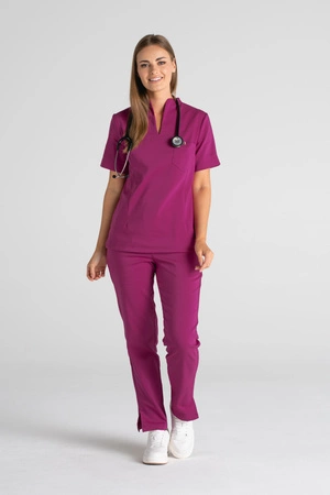Elegancka bluza medyczna damska ze stójką May - Deep fuchsia - Kangoomed by Emily