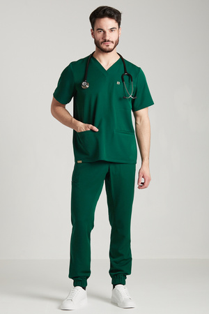 Spodnie medyczne joggery męskie - Sokrates - Pine green