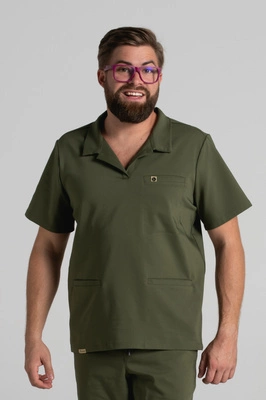 Bluza medyczna męska typu polo - Hipokrates - Military green - KangooNature