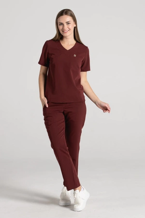 Krótka bluza medyczna damska Florence - Sangria - KangooSoft