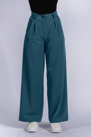 Spodnie medyczne damskie z szeroką nogawką - Lucy - Ocean blue - KangooSoft