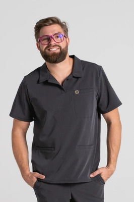 Bluza medyczna męska typu polo - Hipokrates - Grey melange - KangooSoft Premium