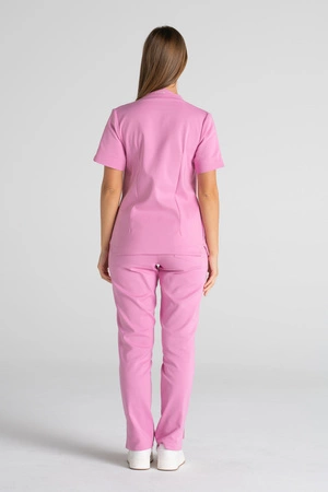 Elegancka bluza medyczna damska ze stójką May - Flamingo pink - Kangoomed by Emily