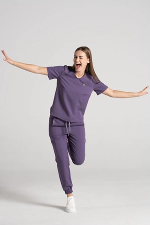 Spodnie medyczne joggery damskie - Merit - Midnight purple - KangooSoft Premium