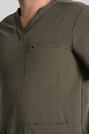 Bluza medyczna męska - Sokrates - Olive melange - KangooSoft Premium