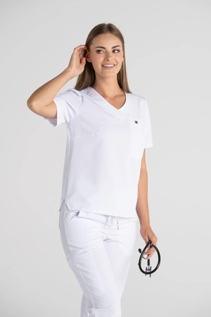 Krótka bluza medyczna damska Florence - Snow white - KangooSoft Premium