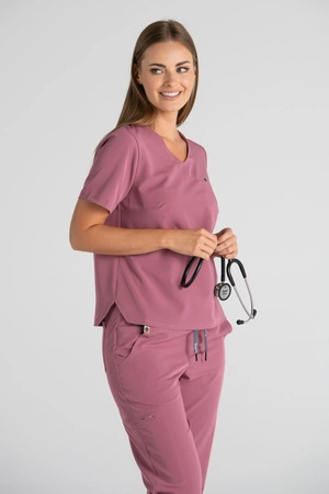 Krótka bluza medyczna damska Florence - Dusty pink - KangooSoft Premium