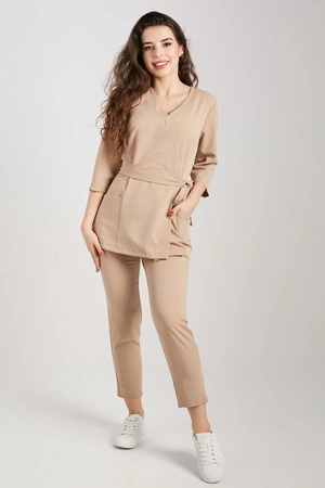 Tunika medyczna damska - rękaw 3/4 - Cappuccino