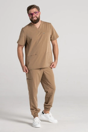 Spodnie medyczne joggery męskie - Sokrates - Caramel - KangooSoft Premium