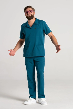 Bluza medyczna męska typu polo - Hipokrates - Mermaid blue - KangooSoft Premium