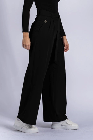 Spodnie medyczne damskie z szeroką nogawką - Lucy - Onyx black - KangooSoft