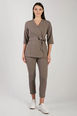 Tunika medyczna damska - rękaw 3/4 - Cocoa brown