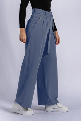 Spodnie medyczne damskie z szeroką nogawką - Lucy - Pacific blue - KangooSoft Premium