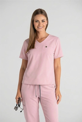 Krótka bluza medyczna damska Florence - Blush pink - KangooSoft Premium