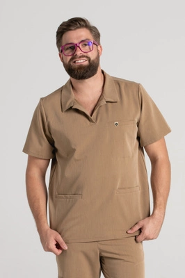 Bluza medyczna męska typu polo - Hipokrates - Caramel - KangooSoft Premium
