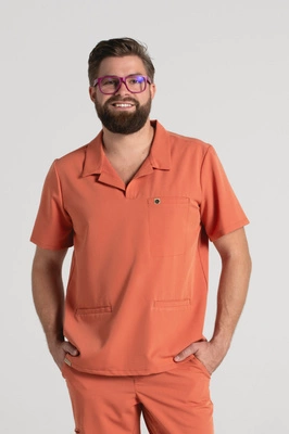 Bluza medyczna męska typu polo - Hipokrates - Pumpkin spice - KangooSoft Premium