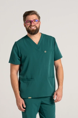 Bluza medyczna męska - Sokrates - Bottle green - KangooSoft Premium