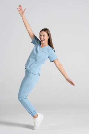 Krótka bluza medyczna damska Florence - Baby blue - KangooSoft Premium