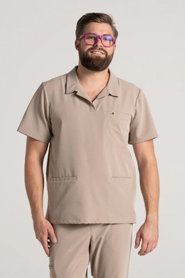Bluza medyczna męska typu polo - Hipokrates - Perfect beige - KangooSoft Premium
