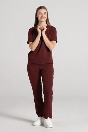 Krótka bluza medyczna damska Florence - Sangria - KangooSoft