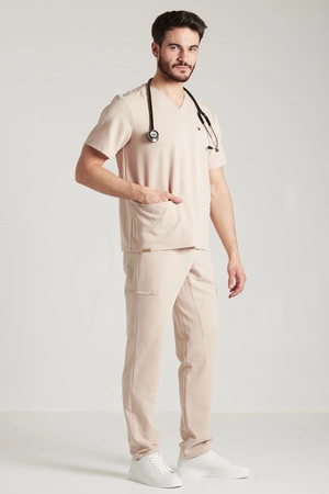 Spodnie medyczne proste męskie - Sokrates - Caffe Latte