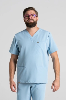 Bluza medyczna męska - Sokrates - Baby blue - KangooSoft Premium