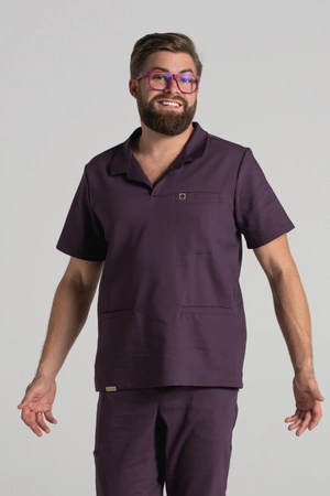 Bluza medyczna męska typu polo - Hipokrates - Dark plum - KangooNature