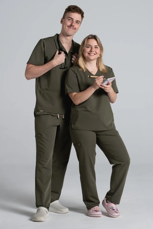 Spodnie medyczne proste damskie - Merit - Tuscan moss - KangooSoft Premium