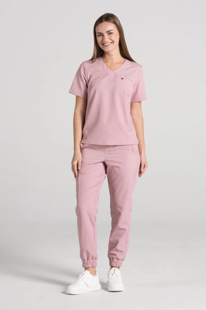 Spodnie medyczne joggery damskie - Merit - Pink melange - KangooSoft Premium