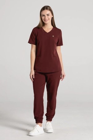 Spodnie medyczne joggery damskie - Merit - Sangria