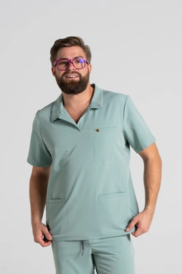 Bluza medyczna męska typu polo - Hipokrates - Wild sage - KangooSoft Premium