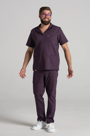 Bluza medyczna męska typu polo - Hipokrates - Dark plum - KangooNature