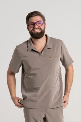 Bluza medyczna męska typu polo - Hipokrates - Brown melange - KangooSoft Premium