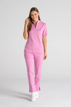Elegancka bluza medyczna damska ze stójką May - Flamingo pink - Kangoomed by Emily