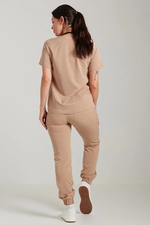Spodnie medyczne joggery damskie - Merit - Cappuccino