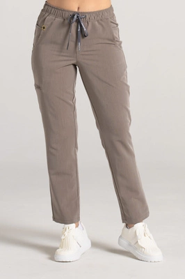 Spodnie medyczne proste damskie - Merit - Brown melange - KangooSoft Premium