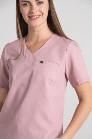 Krótka bluza medyczna damska Florence - Pink melange - KangooSoft Premium