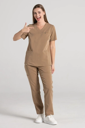 Bluza medyczna damska Merit - Caramel - KangooSoft Premium