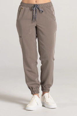 Spodnie medyczne joggery damskie - Merit - Brown melange - KangooSoft Premium