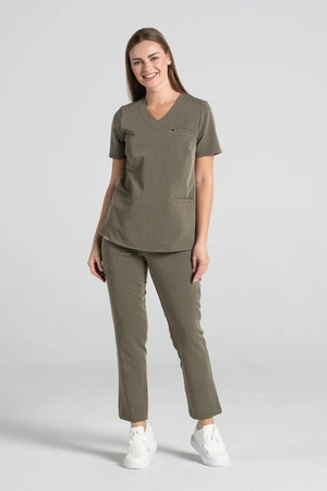 Bluza medyczna damska Merit - Olive melange - KangooSoft Premium